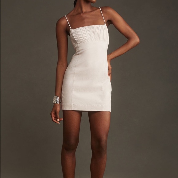 NWT! Anthropologie The Ophelia Sleeveless Linen Slim Mini Dress Maeve Light Sand - Picture 3 of 10